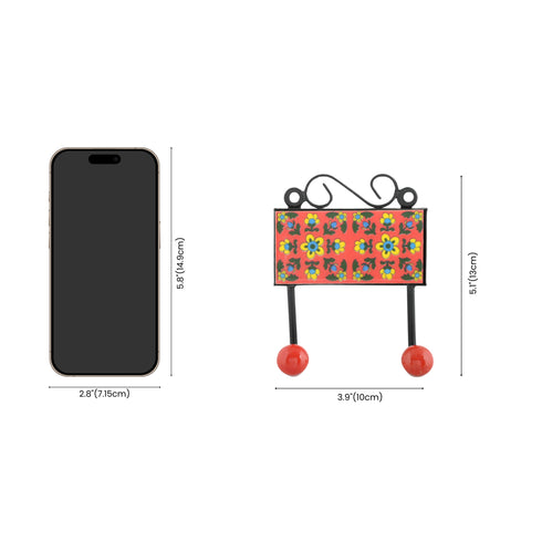 Blue Pottery Decorative Key Holder—Red—2 Hooks