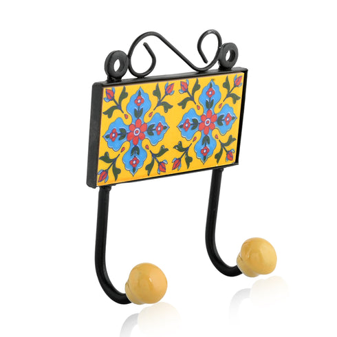 Blue Pottery Decorative Key Holder—Tuscany—2 Hooks