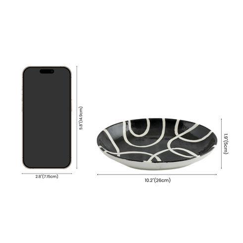 Blue Pottery Decorative Rice Plate—Geometric Pattern—Black & White