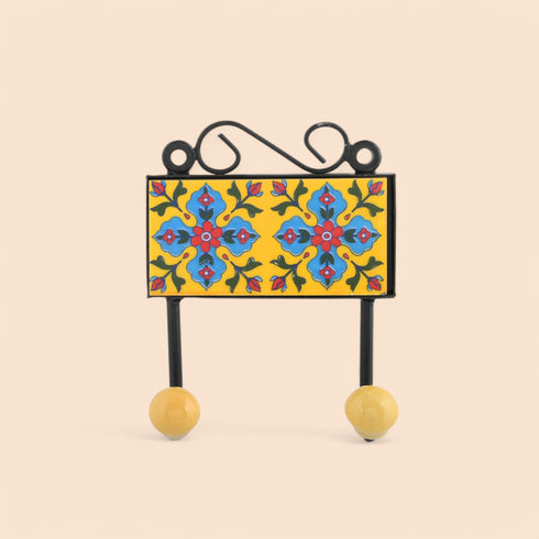 Blue Pottery Decorative Key Holder—Tuscany—2 Hooks