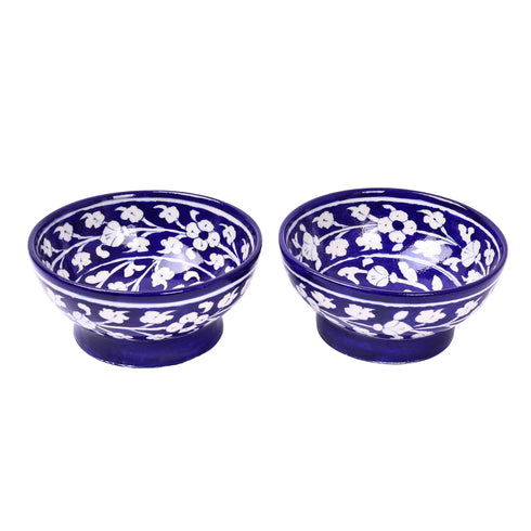 Blue Pottery Deep Blue Floral Bowls—Set of 2
