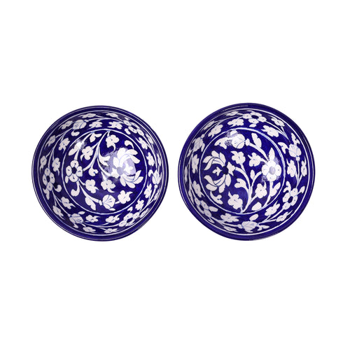 Blue Pottery Deep Blue Floral Bowls—Set of 2