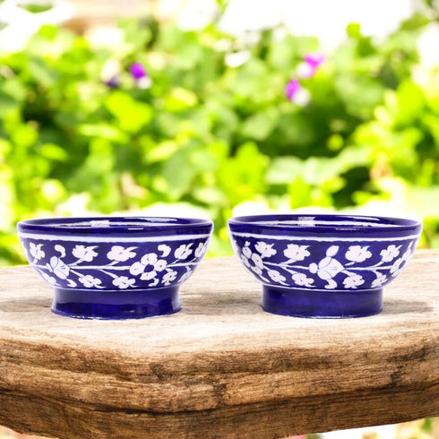 Blue Pottery Deep Blue Floral Bowls—Set of 2