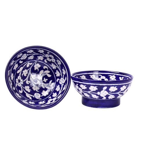 Blue Pottery Deep Blue Floral Bowls—Set of 2