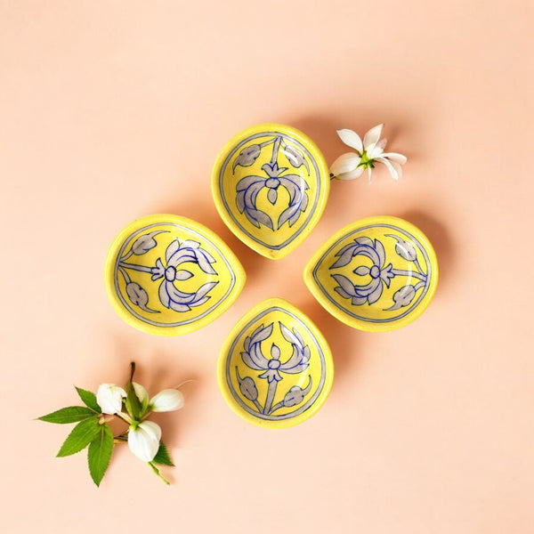 Blue Pottery Diyas - Set of 4 - Yellow