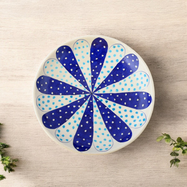 Blue Pottery Dotted Pattern Decorative Plate—White and Blue—8”