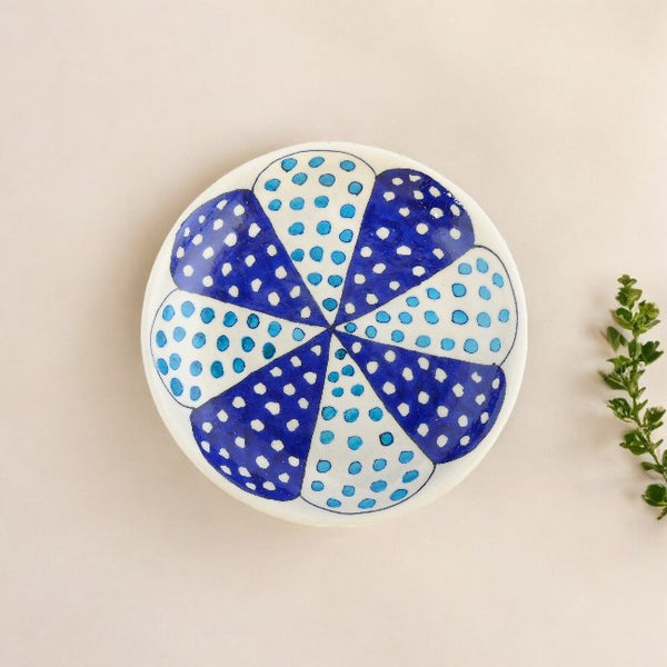 Blue Pottery Dotted Pattern Decorative Plate—White and Blue—6”