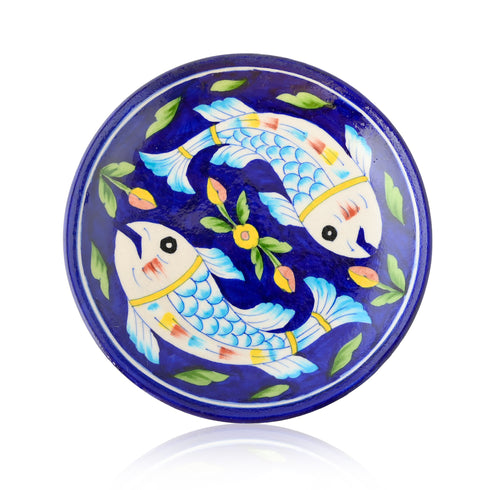 Blue Pottery Fish Pattern Decorative Plate—Blue —8”