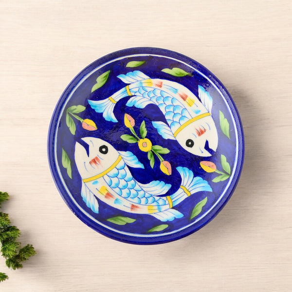 Blue Pottery Fish Pattern Decorative Plate—Blue —8”