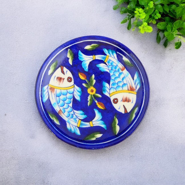 Blue Pottery Fish Pattern Decorative Plate—Blue —6”