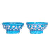 Blue Pottery Floral Bowls—Set of 2—Cyan Blue