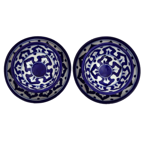 Blue Pottery Floral Collection - Elegant 2-Piece Serving Set