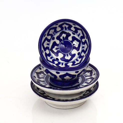 Blue Pottery Floral Collection - Elegant 2-Piece Serving Set