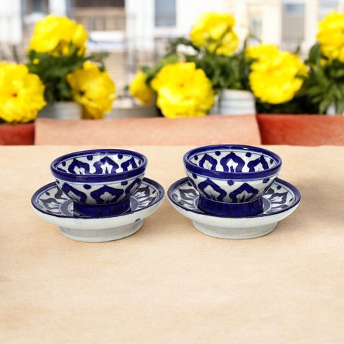 Blue Pottery Floral Collection - Elegant 2-Piece Serving Set