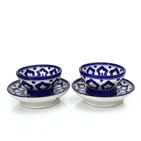 Blue Pottery Floral Collection - Elegant 2-Piece Serving Set
