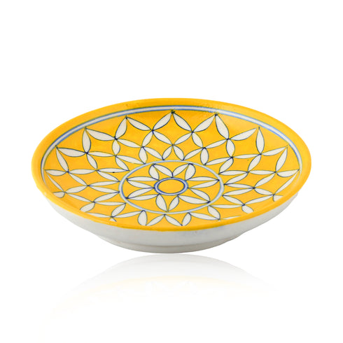 Blue Pottery Floral & Lattice Pattern Decorative Plate—Yellow—8”