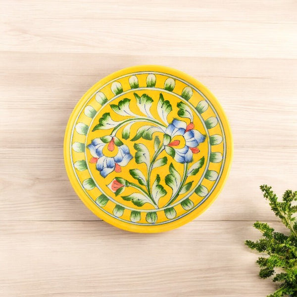 Blue Pottery Floral Pattern Decorative Plate—Yellow—6”