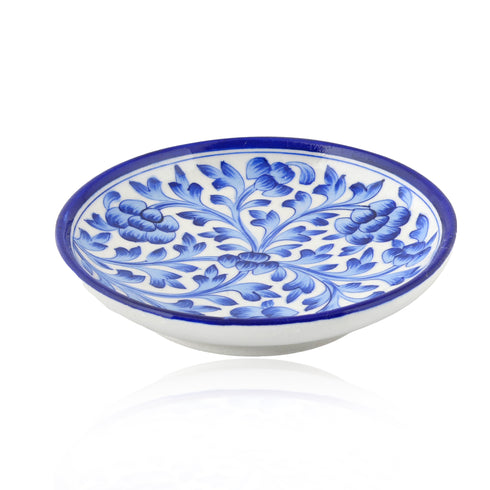 Blue Pottery Floral Pattern Decorative Plate—Blue and White—8”