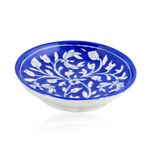 Blue Pottery Floral Pattern Decorative Plate—Cobalt Blue