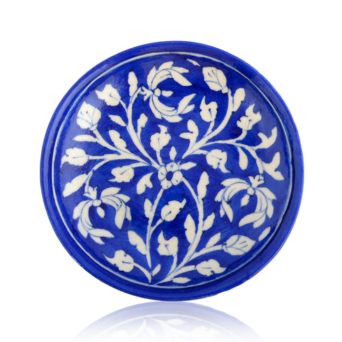 Blue Pottery Floral Pattern Decorative Plate—Cobalt Blue