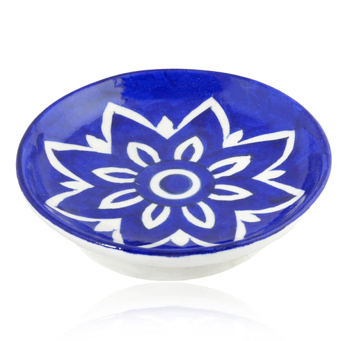 Blue Pottery Floral Pattern Decorative Plate—Cobalt Blue—6”