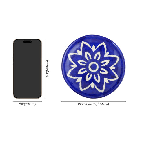 Blue Pottery Floral Pattern Decorative Plate—Cobalt Blue—6”