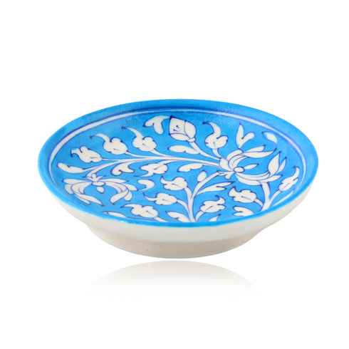 Blue Pottery Floral Pattern Decorative Plate—Cyan Blue—6”