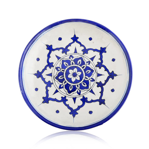 Blue Pottery Floral Pattern Decorative Plate—Cyan Blue—8”