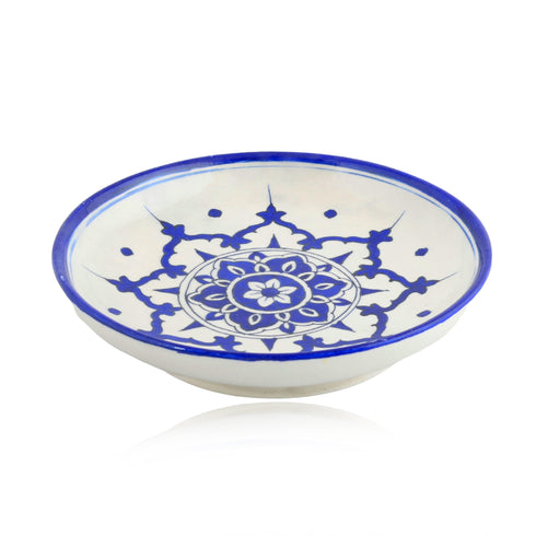 Blue Pottery Floral Pattern Decorative Plate—Cyan Blue—8”