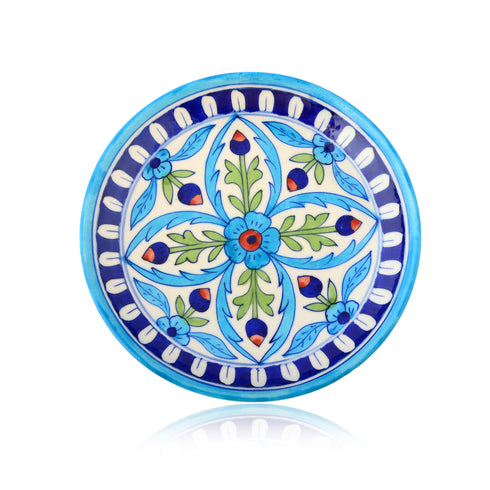 Blue Pottery Floral Pattern Decorative Plate—Cyan Blue—8”