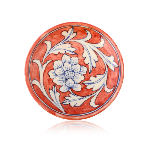 Blue Pottery Floral Pattern Decorative Plate—Red—6”