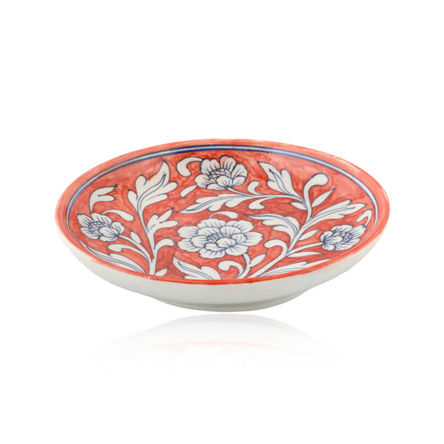 Blue Pottery Floral Pattern Decorative Plate—Red—8”