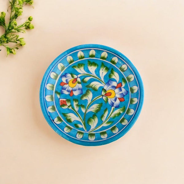 Blue Pottery Floral Pattern Decorative Plate—Turquoise—6”