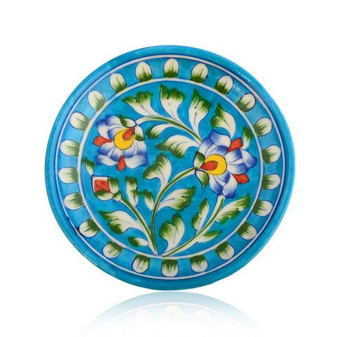 Blue Pottery Floral Pattern Decorative Plate—Turquoise—6”