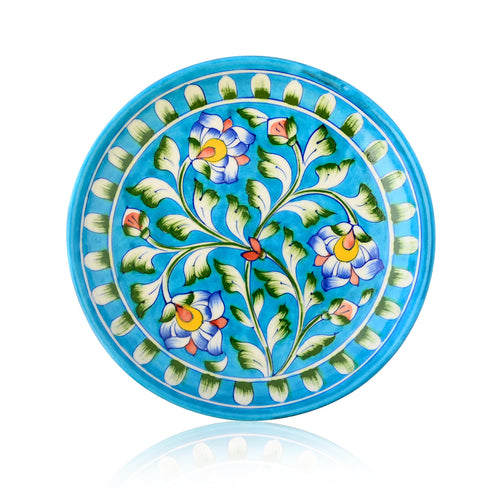 Blue Pottery Floral Pattern Decorative Plate—Turquoise—8”