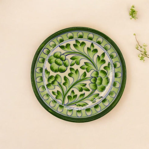 Blue Pottery Round Plate - Green