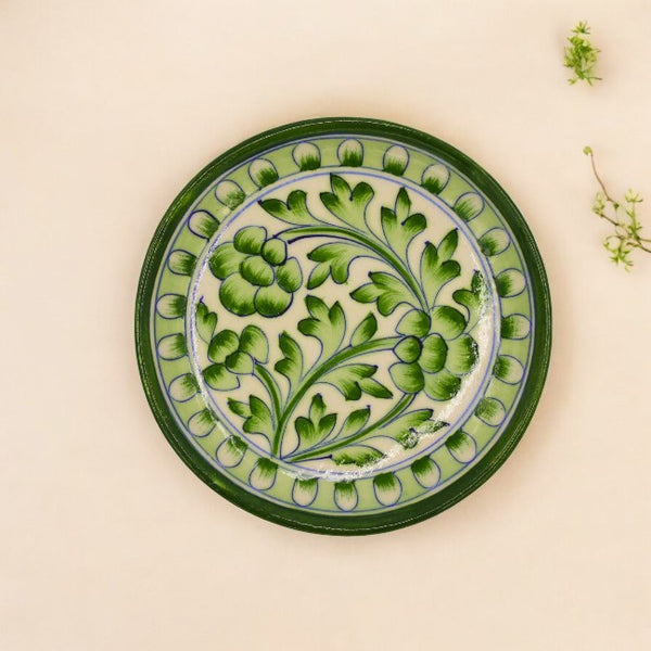 Blue Pottery Round Plate - Green