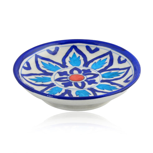 Blue Pottery Floral Pattern Decorative Plate—White & Blue—6”