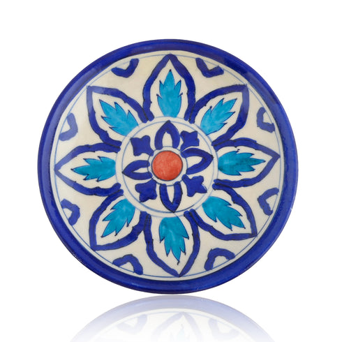 Blue Pottery Floral Pattern Decorative Plate—White & Blue—6”