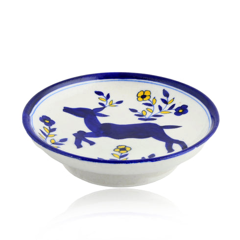 Blue Pottery Floral Pattern Decorative Plate—White and Blue—6”