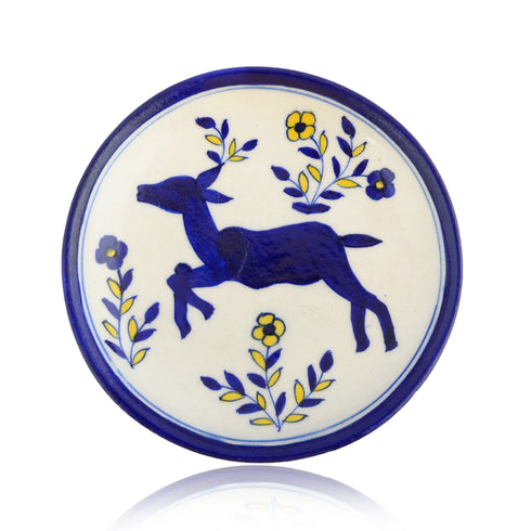Blue Pottery Floral Pattern Decorative Plate—White and Blue—6”