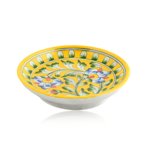 Blue Pottery Floral Pattern Decorative Plate—Yellow—6”