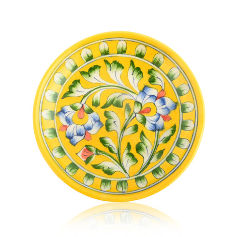 Blue Pottery Floral Pattern Decorative Plate—Yellow—6”