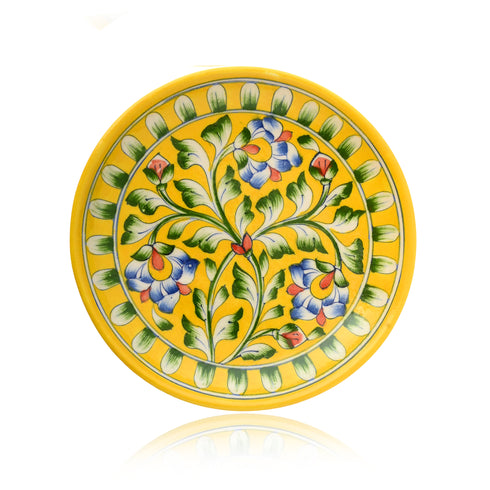Blue Pottery Floral Pattern Decorative Plate—Yellow—8”
