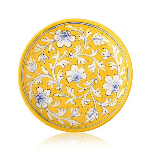 Blue Pottery Floral Pattern Decorative Plate—Yellow—8”