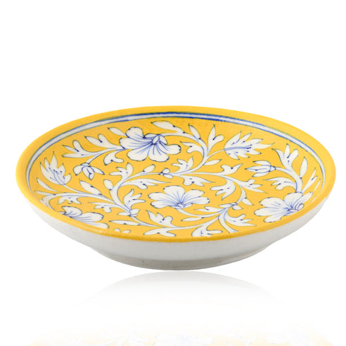Blue Pottery Floral Pattern Decorative Plate—Yellow—8”