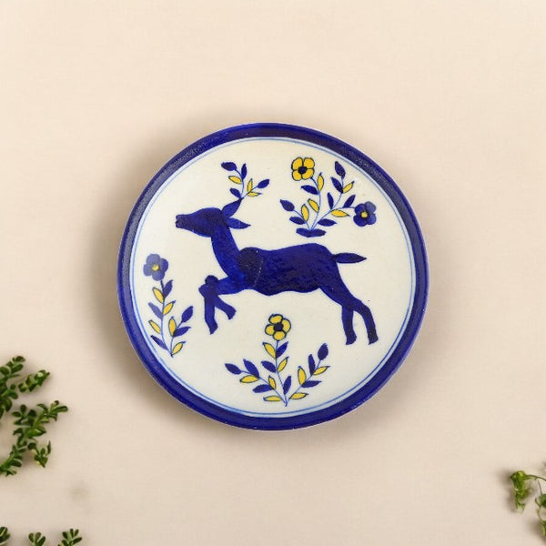 Blue Pottery Floral Pattern Decorative Plate—White and Blue—6”