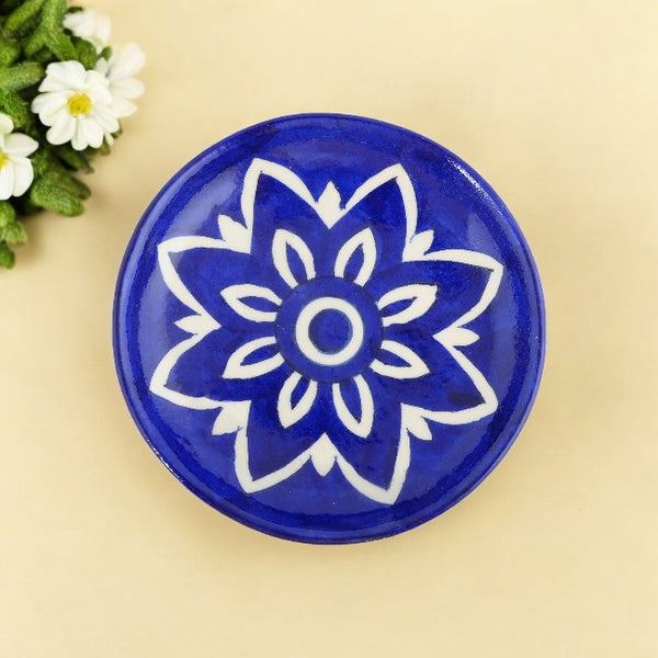 Blue Pottery Floral Pattern Decorative Plate—Cobalt Blue—6”
