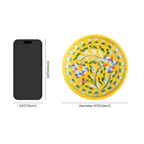Blue Pottery Floral Pattern Decorative Plate—Yellow—6”