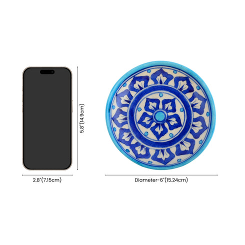 Blue Pottery Floral Pattern Decorative Plate—Blue—6”